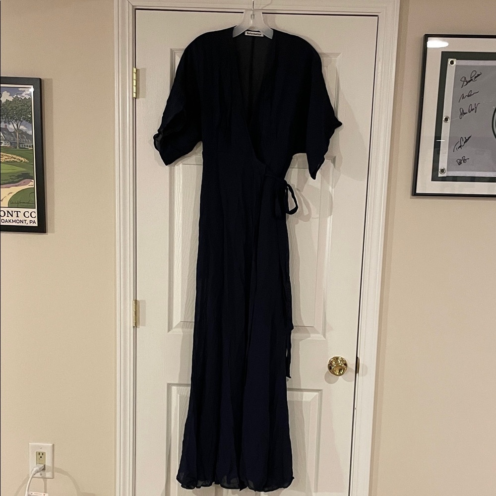Reformation Navy Wrap Maxi Dress